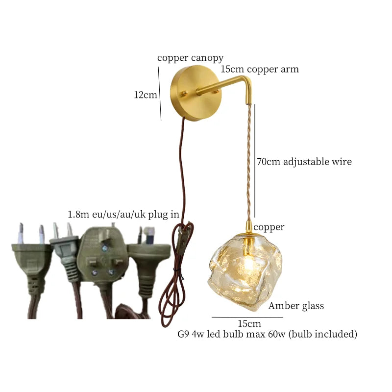 Decorbites™ Lava-Eis-Glas-LED-Wandleuchte Messing Vintage Wandlampe