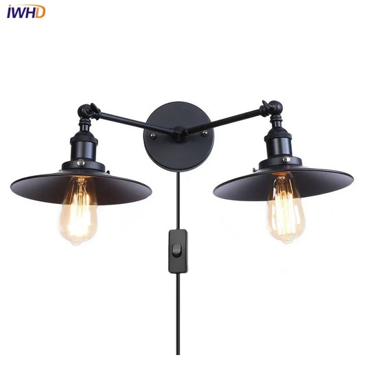 DecorBites™ 2-Head LED Wall Lamp Industrial Vintage Iron for Foyer Living Room & Bedside