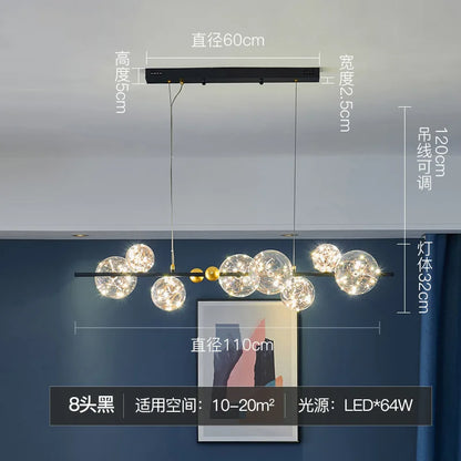 DecorBites™ Golden Ring Glass Ball Chandelier with Remote Control for Living Dining Room