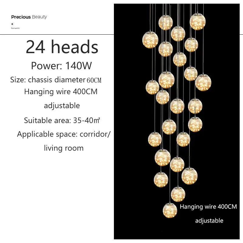 Modern Glass Bubble Staircase Pendant Chandelier