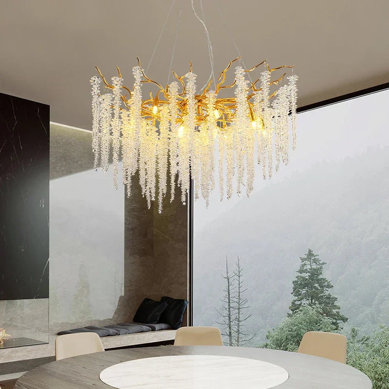 Decorbites™ Lámpara de Araña de Cristal Dorado: Ramas Colgantes de Lujo Moderno, para Comedor Cocina Sala Dormitorio
