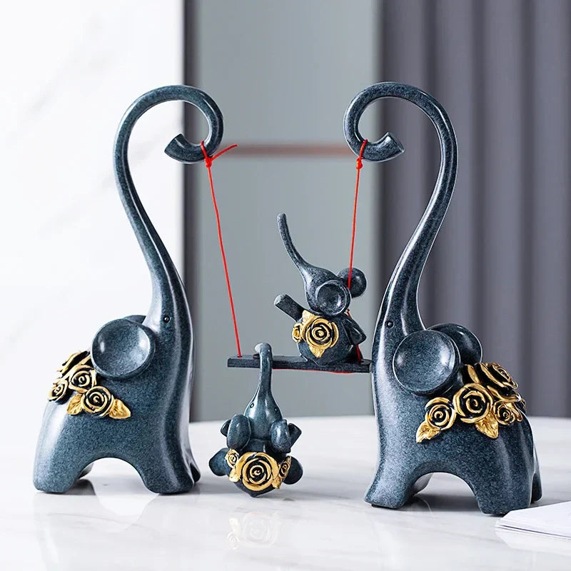 DecorBites™ Elephant Family Swing Sculpture: Resin Home Decor & Gift