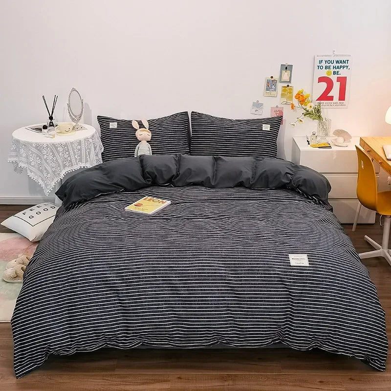 DecorBites™ Japanese Grid Print Bedding Set for All Seasons, Queen/King Size Quilt Cover