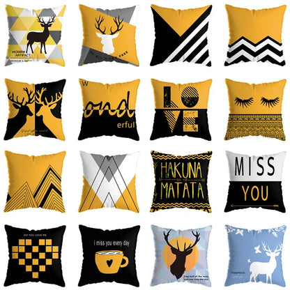 غطاء وسادة مطبوع عليه غزال هندسي من DecorBites™ مقاس 45×45 سم - ديكور منزلي أصفر