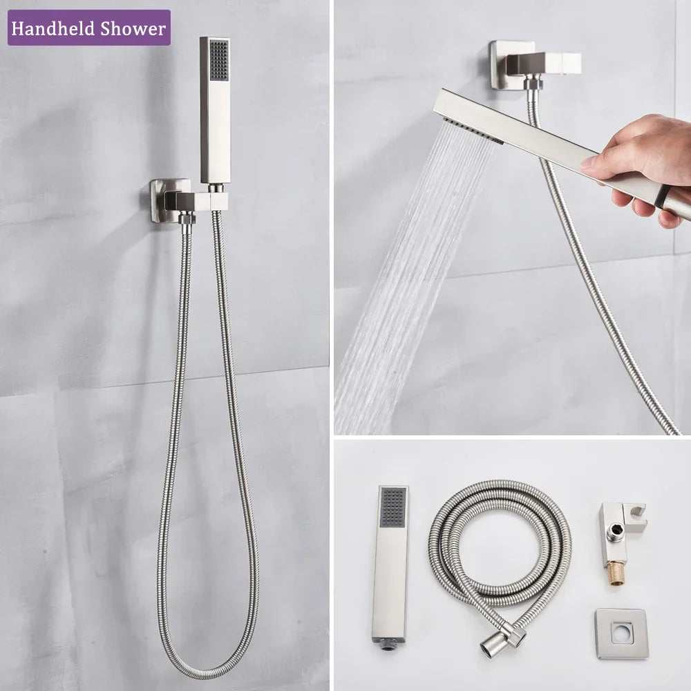 DecorBites™ Brushed Nickel Rainfall Shower Faucet Set Wall Mounted Control Valve