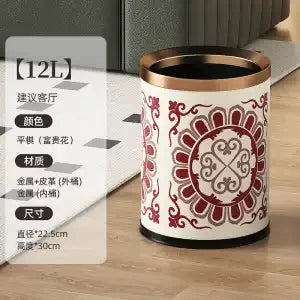 DecorBites™ Leather Trash Bin Gold/Silver Metal Large Capacity for Home & Hotel