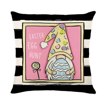 DecorBites™ Easter Bunny Rabbit Linen Cushion Cover 45x45cm - Flower Print Festival Pillowcase