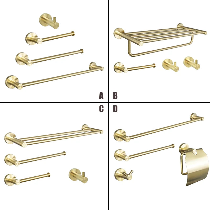 DecorBites™ Brushed Gold Bathroom Hardware Set with Stainless Steel Towel Bar & Paper Holder