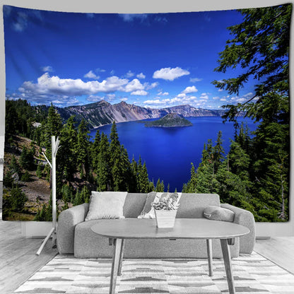 Mountain Lake Scenery Tapestry by Decobites - Golden Forest Wall Hanging for Home Decor