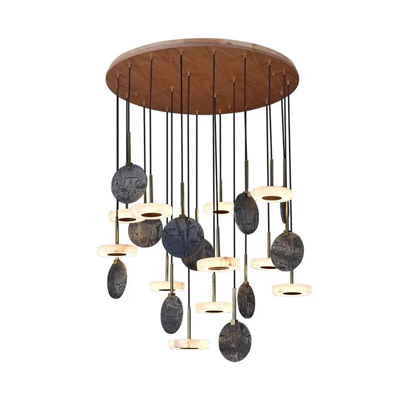 DecorBites™ Deco Wood & Marble LED Chandelier for Dinning Room