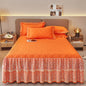 Decobites Cotton Lace Ruffles Quilted Bed Skirt Set with Pillowcases