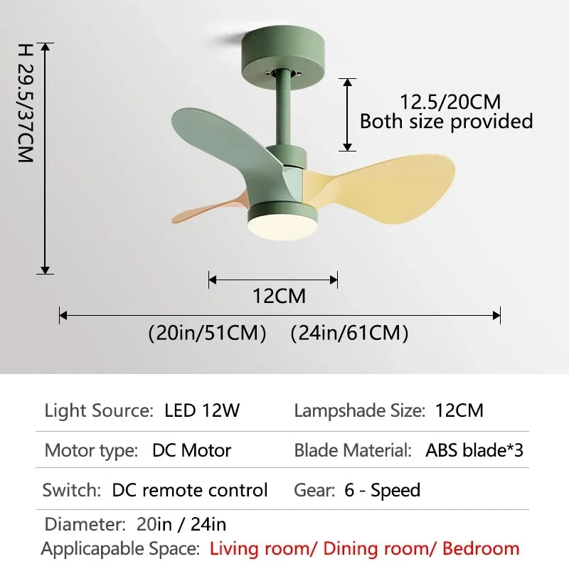 DecorBites™ 24-Inch Mini Ceiling Fan with Lights, Modern Design for Home and Office