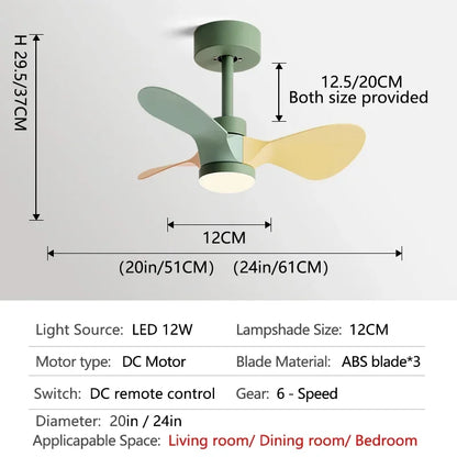 DecorBites™ 24-Inch Mini Ceiling Fan with Lights, Modern Design for Home and Office