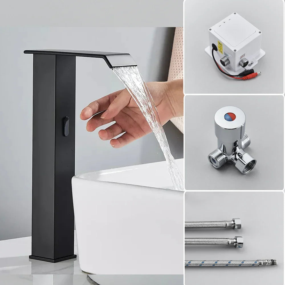 صنبور حوض الحمام DecorBites™ المزود بمستشعر تلقائي على شكل شلال - حنفية حوض حمام بدون لمس