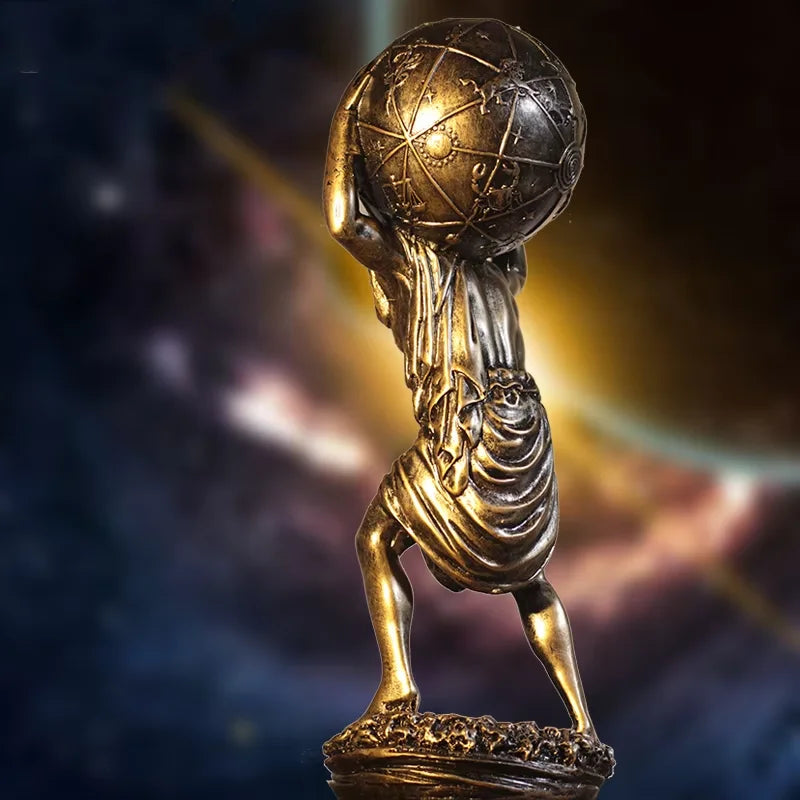 DecorBites™ Atlas Resin Statue: Greek Titan Holding Astronomy Globe, Bronze Finish