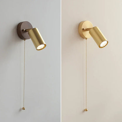 Aplique de pared LED DecorBites™ con pantalla de cobre, interruptor de cadena y luz de espejo de madera de nogal de estilo nórdico moderno