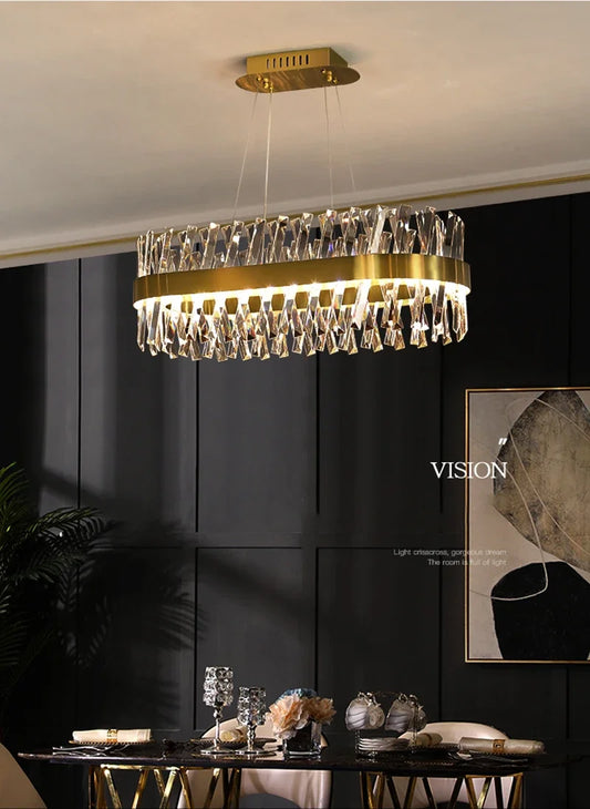 DecorBites™ Gold Crystal Chandelier LED Light for Dining and Living Room