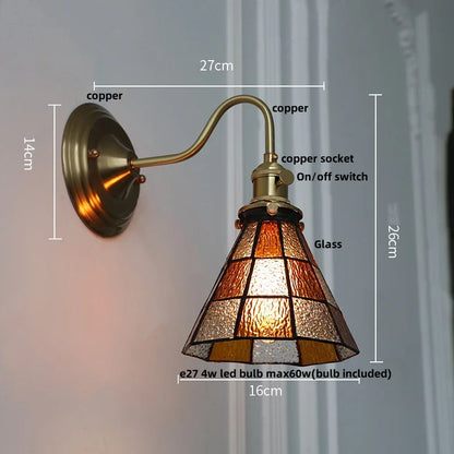 ديكوربايتس™ مصباح حائط LED من النحاس والزجاج الأزرق، مناسب للسلالم والمطعم وغرفة النوم، طراز E27