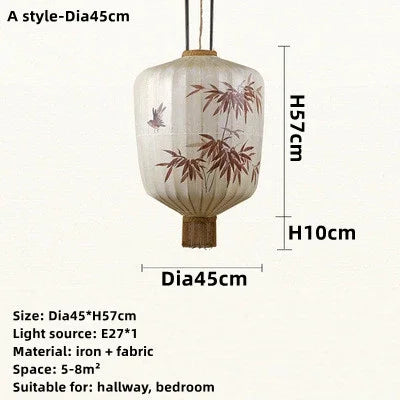 DecorBites™ Handmade Japanese Lantern Painting Pendant Lamp Fabric Chandelier
