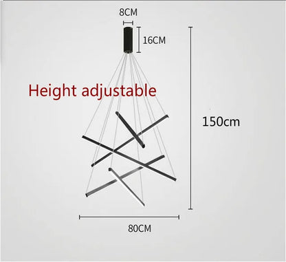 DecorBites™ Black LED Stair Chandelier: Modern Ceiling Pendant Light Fixture for Hall and Living Duplex.