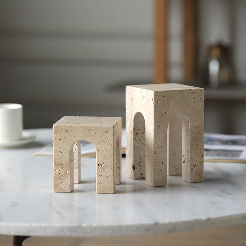 DecorBites™ Hand-Carved Travertine Coffee Table Cabinet for Home Decor