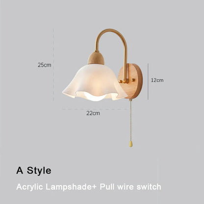 Lámpara de pared DecorBites™ con LED color crema y forma de flor de madera, moderna luz de lectura para mesita de noche.