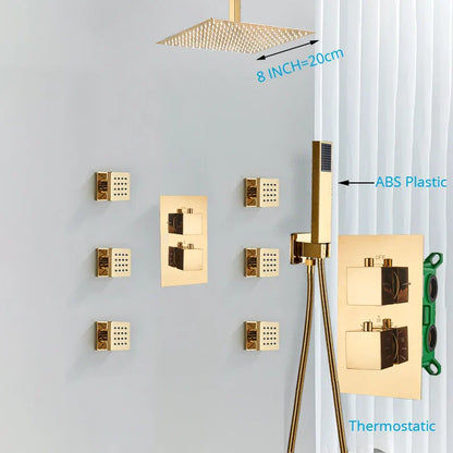 DecorBites™ Gold Rainfall Shower Head Massage System Wall Mounted Bath Mixer Tap