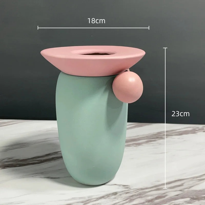 Jarrón de cerámica con forma de bola geométrica DecorBites™, decoración para el hogar hecha a mano