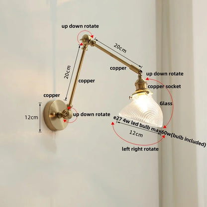 DecorBites™ Brass LED Wall Light Fixture Rotatable Glass Stair Lamp