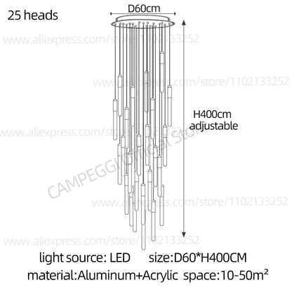 DecorBites™ LED Nordic Cylinder Chandelier: Modern Indoor Lighting for Staircase & Decoration