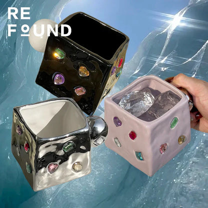 DecorBites™ Diamond Ceramic Square Americana Coffee Mug Set - Handcrafted Jewelry Inspired Drinkware