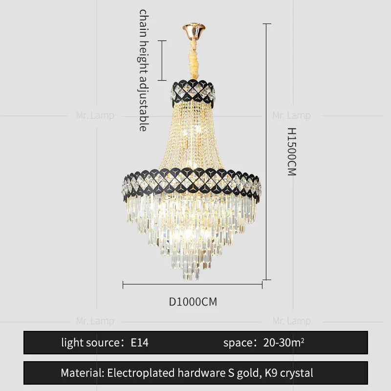 DecorBites™ Crystal Chandelier Spiral Staircase Hall Lamp Duplex Living Room Hardware Texture