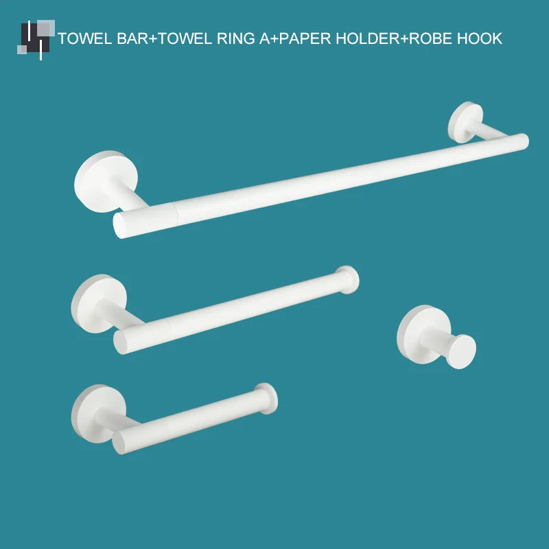 DecorBites™ Bathroom Accessory Set: Towel Rack, Toilet Brush, Paper Holder, Toothbrush Holder, Soap Tray