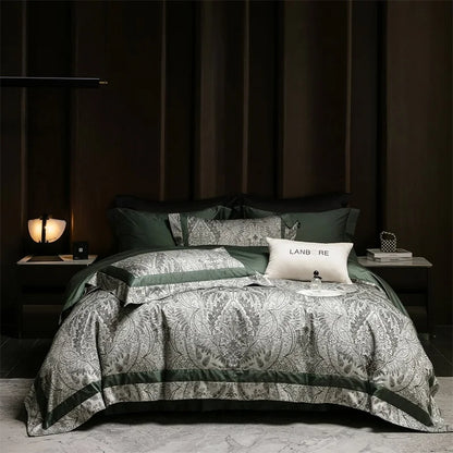 Decobites Vintage Luxury Jacquard Egyptian Cotton Bedding Set with Duvet, Sheet and Pillowcase