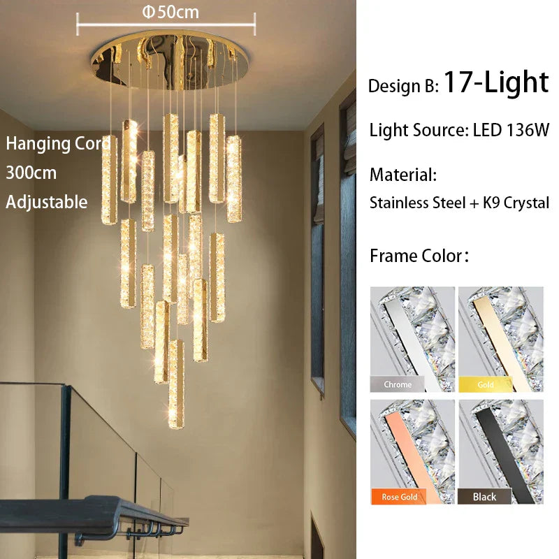 DecorBites™ Large Crystal Luxury Chandelier for Living Room Dining Hall Stair Suspension