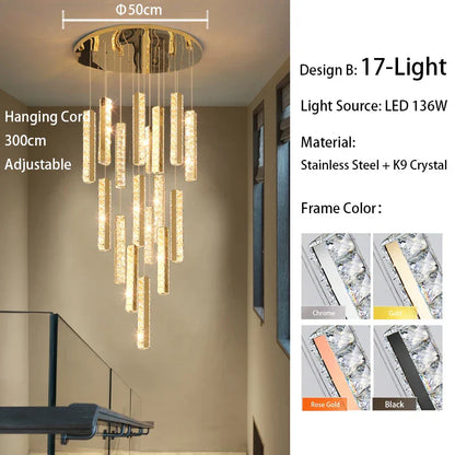 DecorBites™ Large Crystal Luxury Chandelier for Living Room Dining Hall Stair Suspension