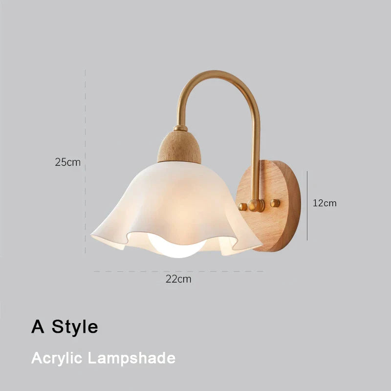 Lámpara de pared DecorBites™ con LED color crema y forma de flor de madera, moderna luz de lectura para mesita de noche.