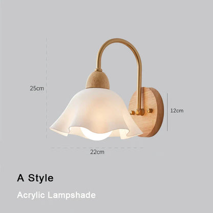 Lámpara de pared DecorBites™ con LED color crema y forma de flor de madera, moderna luz de lectura para mesita de noche.