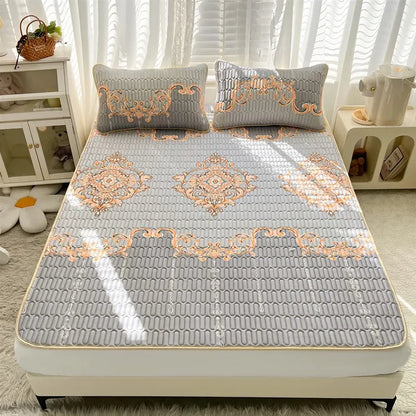 DecorBites™ Cartoon Print Silky Mattress Set: 4-Layer Quilted Breathable Cushion