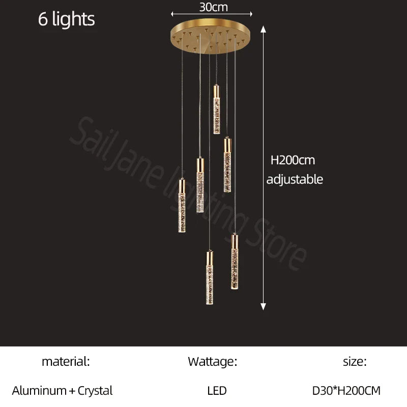 DecorBites™ Cylindrical Stair Chandelier: Modern Attic Living Room Lighting