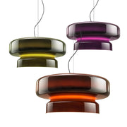 Green Glass Pendant Light Polished Steel 60cm