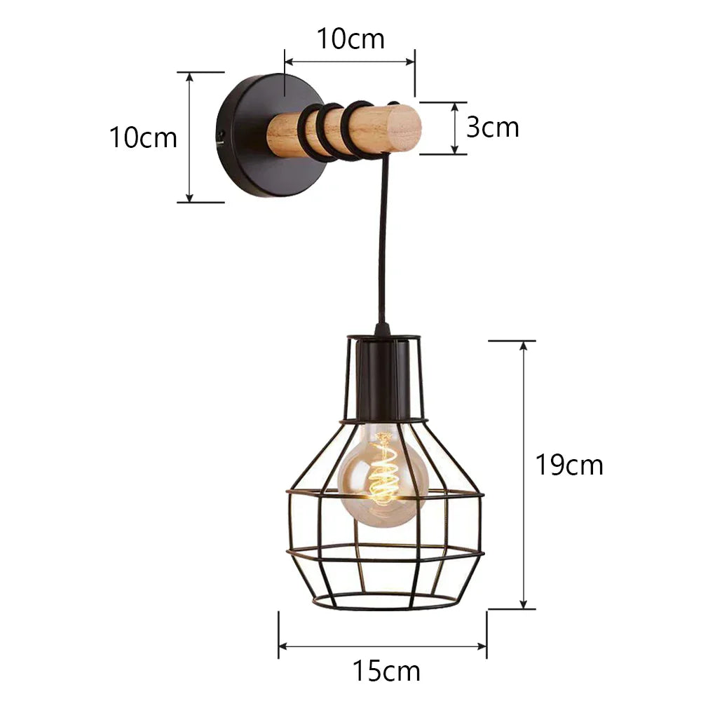 Decorbites™ Loft Amerikanisches Eisenholz Wandarmleuchte Vintage Käfigschutz Lampenschirm Armatur
