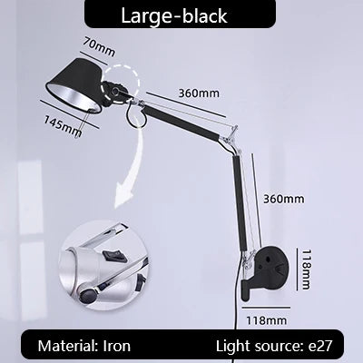 DecorBites™ Industrial Black Silver Swing Arm Wall Lamp - Rotatable Miniature Table Lamp E27