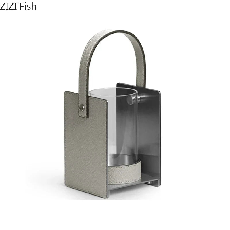 DecorBites™ Leather Glass Vase Plant Pot Artificial Flowers Floral Room Decor