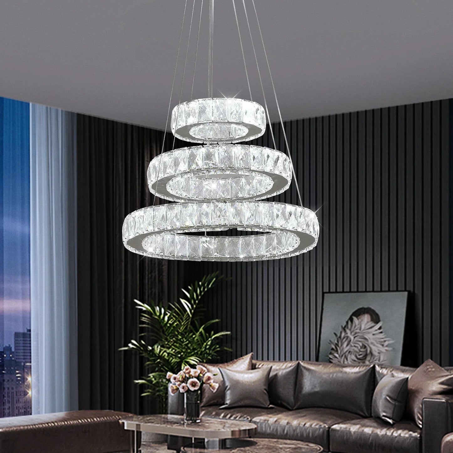 DecorBites™ Crystal LED Chandelier: Modern Pendant Light for Luxury Home Decor and Living Room