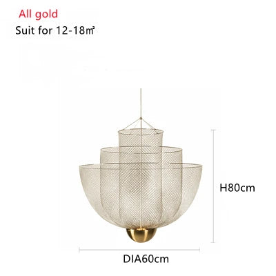 DecorBites™ Gold Mesh Grid Ceiling Chandelier: Dimmable LED Indoor Lighting