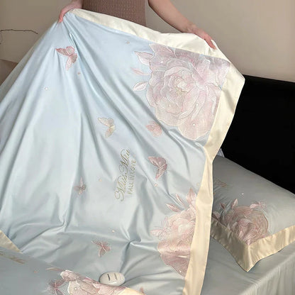 DecorBites™ 1000TC Egyptian Cotton Butterfly Flowers Embroidery Bedding Set