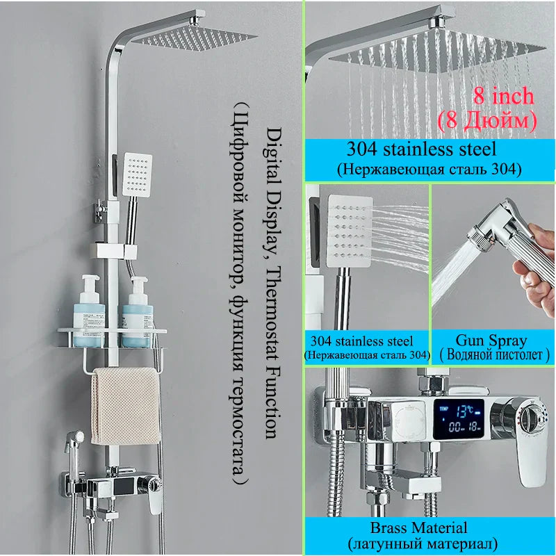 DecorBites™ Digital Thermostatic Shower Faucet Set with Bidet Sprayer