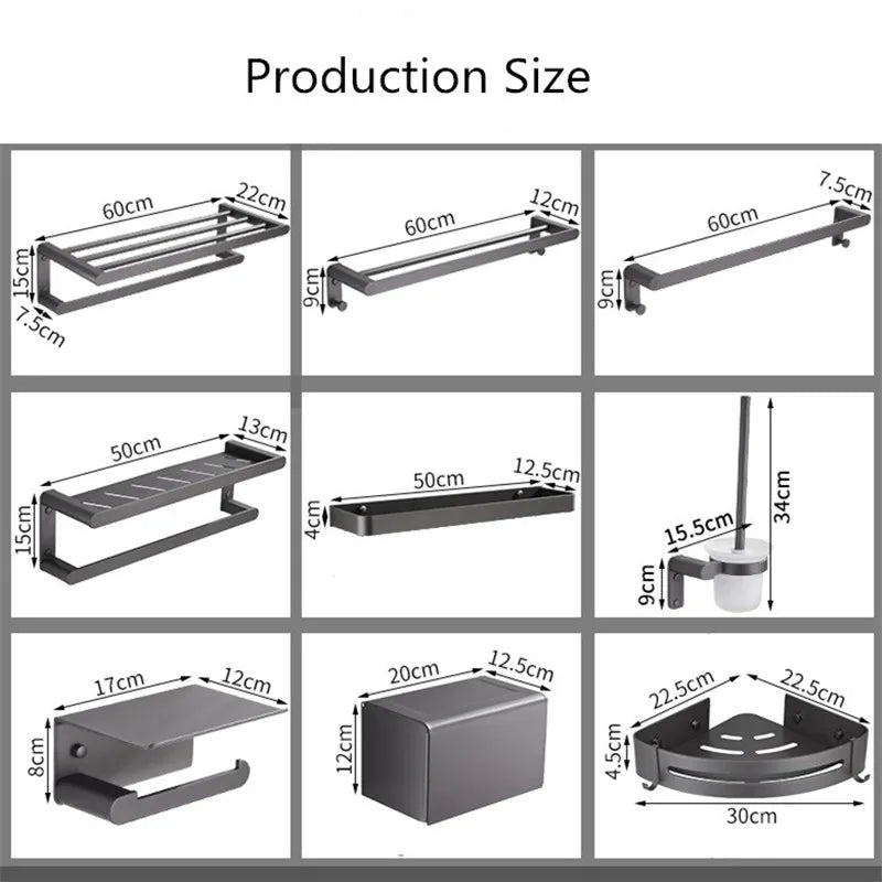 مجموعة أدوات الحمام DecorBites™: حامل مناشف، رف، حامل ورق، حامل مناشف، حامل فرشاة المرحاض