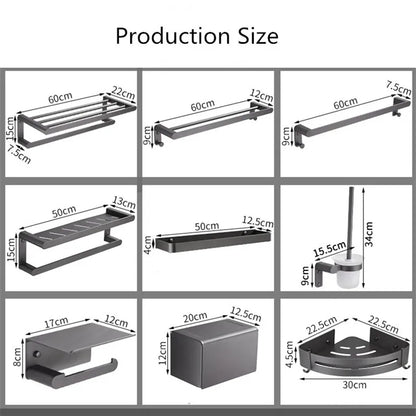 مجموعة أدوات الحمام DecorBites™: حامل مناشف، رف، حامل ورق، حامل مناشف، حامل فرشاة المرحاض